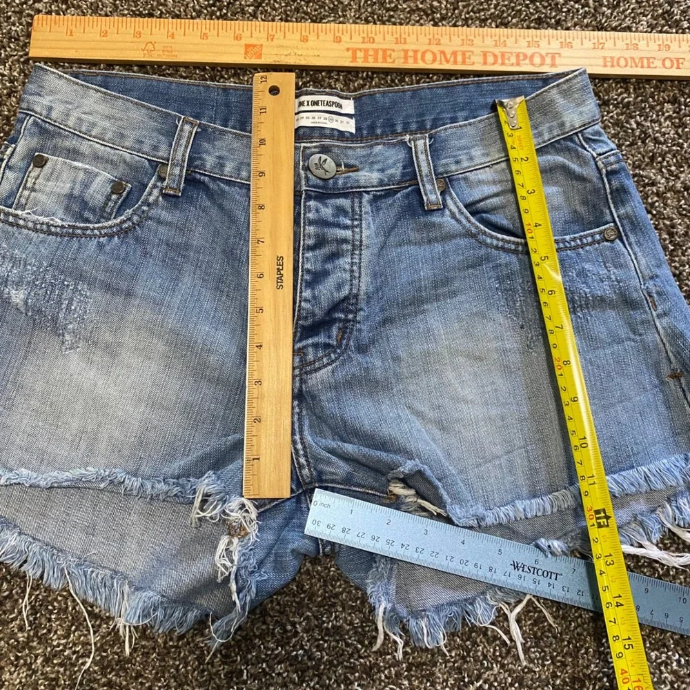 One Teaspoon 29 Bandits Relaxed Fit Shorts long rise twisted Button Fly Blue‎